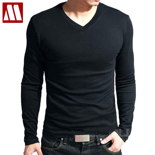 V Neck Cotton Long-Sleeve Shirt