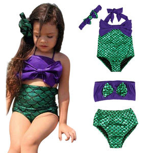 New 2017 Mermaid Girl's Two Pieces Tankini Summer Style Cute Swimwear For Children&Kid's Bikini Sets 2-6Y Swimsuit